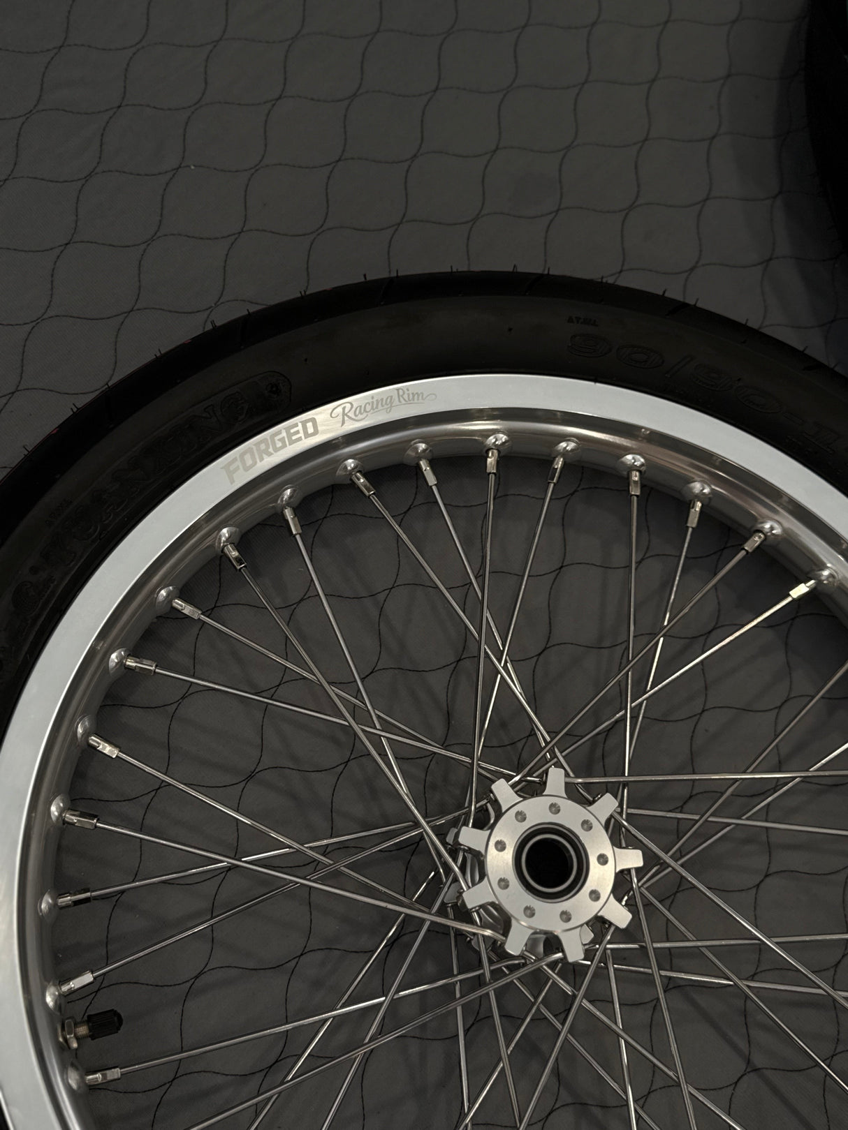 79Bike/Surron Light Bee X / E-Ride Pro Supermoto Wheelset (Thick/Wide) - Chrome Silver / Gloss Black