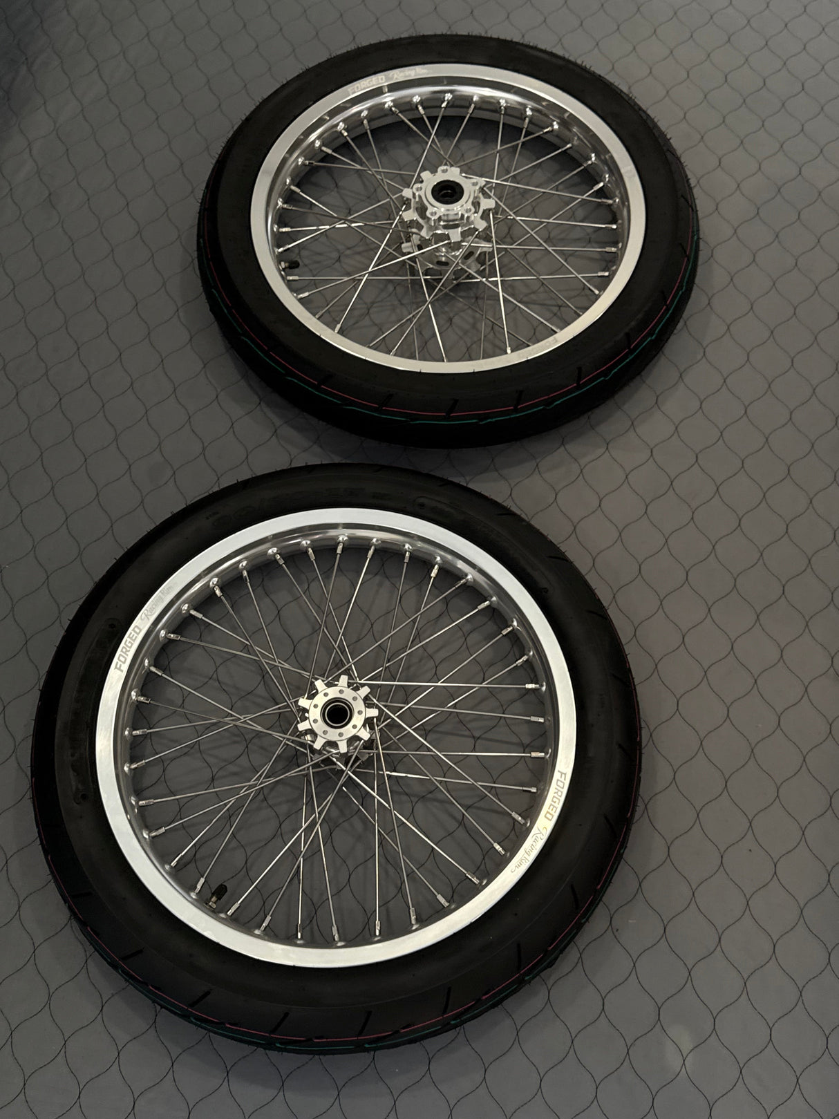 79Bike/Surron Light Bee X / E-Ride Pro Supermoto Wheelset (Thick/Wide) - Chrome Silver / Gloss Black