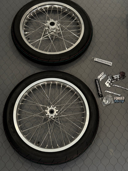 79Bike/Surron Light Bee X / E-Ride Pro Supermoto Wheelset (Thick/Wide) - Chrome Silver / Gloss Black