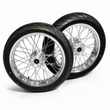 Complete 17in Emoto Super Moto Wheelset (Chrome/Black) - 79Bike/Surron/Eride/Ventus